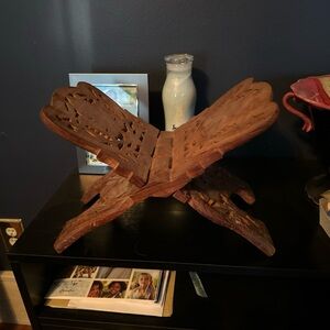 Intricately Carved Wooden Book Stand